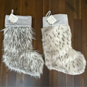 2 Christmas Stocking Faux Fur White Snow Leopard Trimsetter Holiday 19” NEW